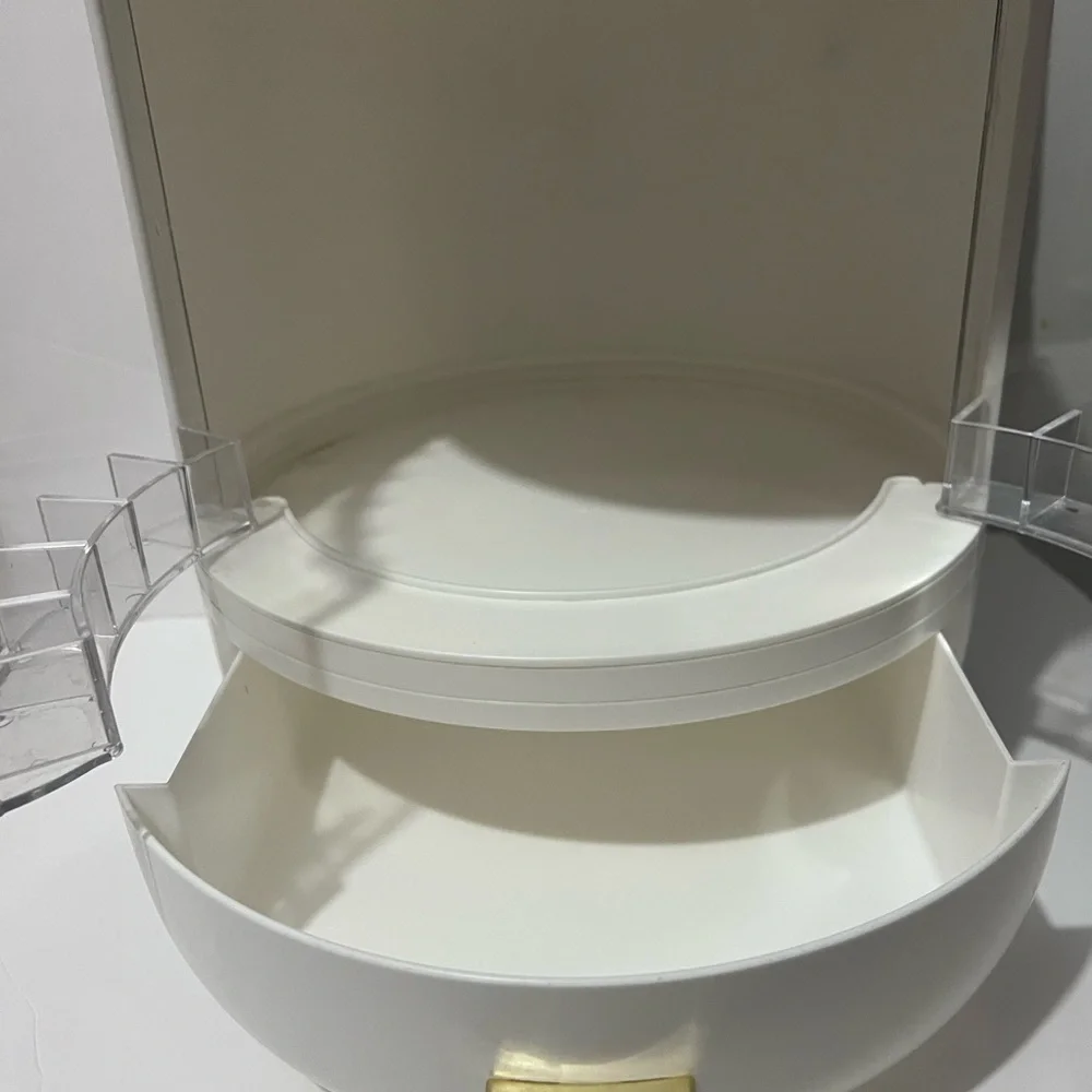 Chic White and Gold Makeup Organizer with Mirror